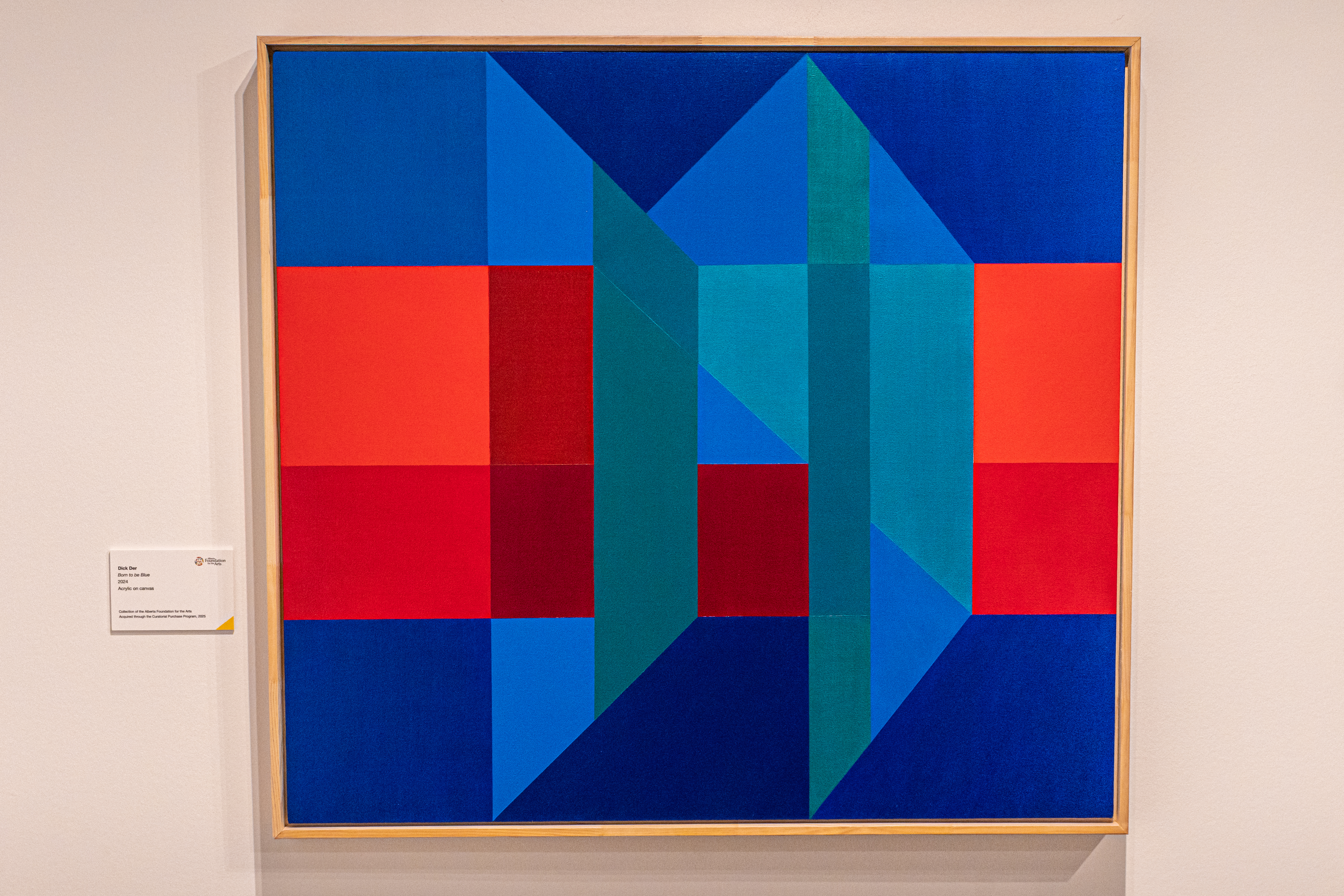 Installation photo of an artwork by Dick Der, Born to Be Blue, 2024 acrylic on canvas Collection of the Alberta Foundation for the Arts