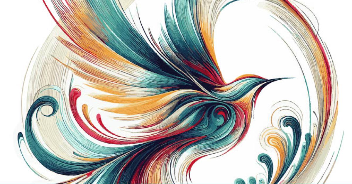 Bird Sanctuary concert poster featuring an abstract image of a bird composed of colourful swirling lines.