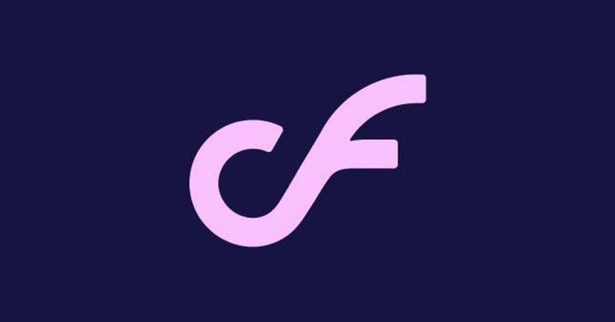 ChamberFest West logo - stylized lavender cursive letters "c" and "f" against a dark background