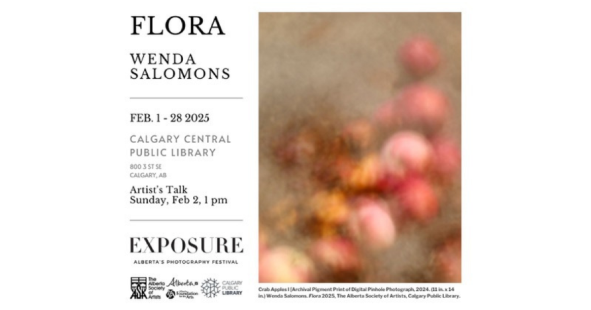 Poster for "flora" exhibition which includes a purposely blurred image of still life flowers 