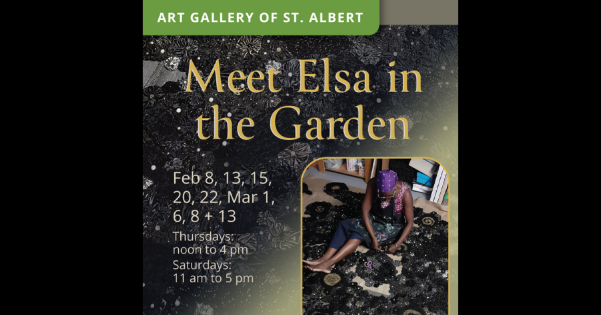 Elsa in The Garden poster featuring a woman sitting on the floor amidst art-making materials