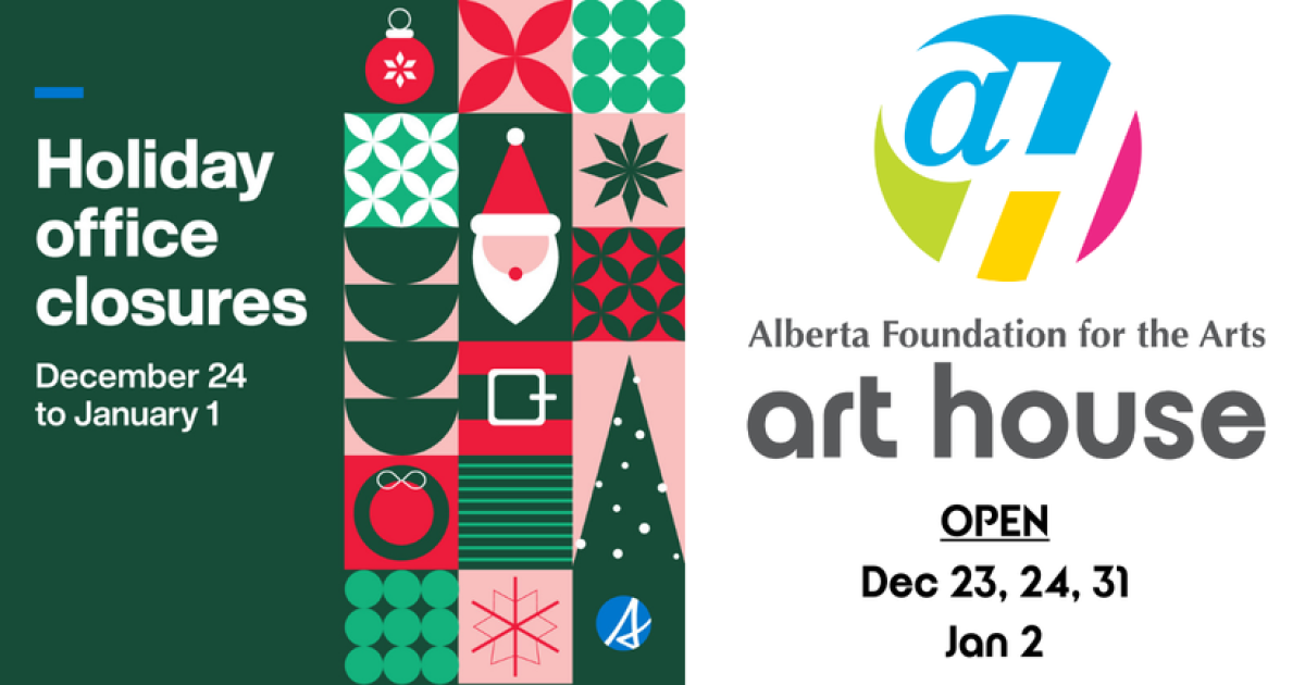 Split image describing AFA office closure hours and AFA art house gallery holiday hours