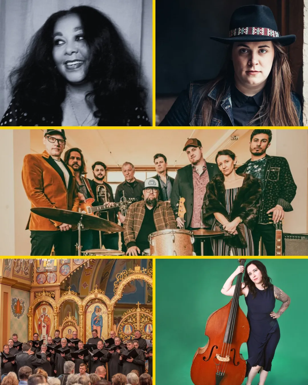 A collage of Alberta artists nominated for the 2026 Juno Awards who have received grant funding from the Alberta Foundation for the Arts.
